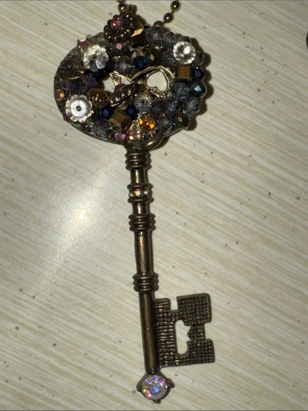 Betsy Johnson Antique Gold Crystal Key Pendant Necklace - Women's Jewelry